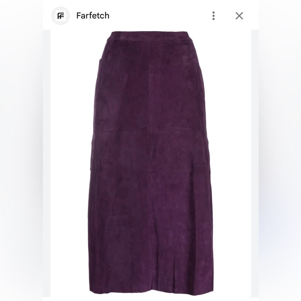 Vintage Saks Fifth Avenue Suede Leather Deep Purple Midi Skirt - Picture 2 of 12
